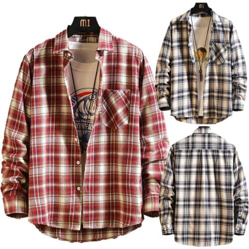 2021 Autumn Spring Mens Sport Long Sleeve Plaid Classic Shirts Male Business Button-down Lapel Shirts Casual Leisure Grid Shirts