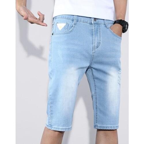 2021 Summer New Mens Blue Denim Shorts Korean Style Slim Business Fashion Trend Jeans Male High-Quality Brand Five-Point Pants