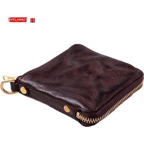 Mens Short Wallet Soft Leather Zipper Retro Youth Coin Purse Personality Tide Card Wallets Original Handmade Genuine Leather