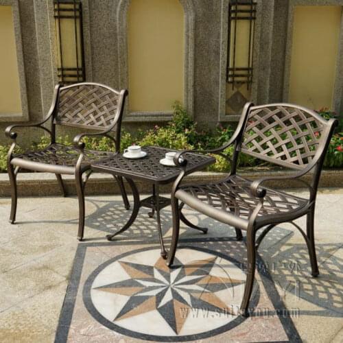3-piece cast aluminum weather risistant outdoor chair and table garden furniture for house decor