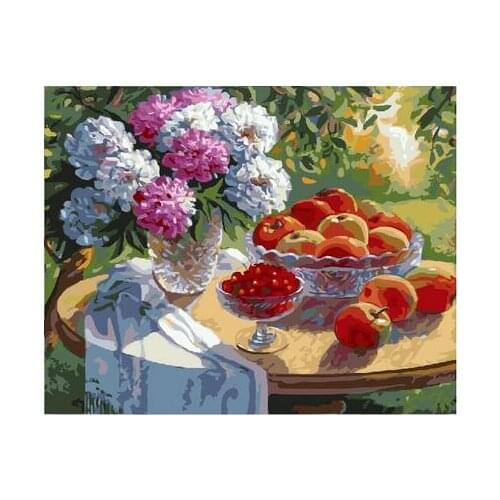 Cherry apple flowers in the wild table High quality painting by numbers diy picture drawing coloring on canvas painting by hand