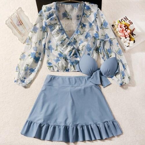 2021 New Women Push Up Bikini Set Three Pieces Swimwear High Waist Bathing Suit Swimming Beachwear Sexy Biquini Female Swimsuit