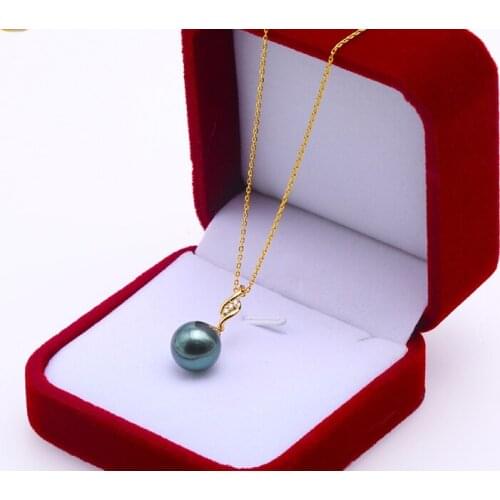 Gold 11.5mm Black Tahitian Pendant Necklace with Diamonds 18" Selected South Sea Cultured Pearl AAA Jewelry Gold