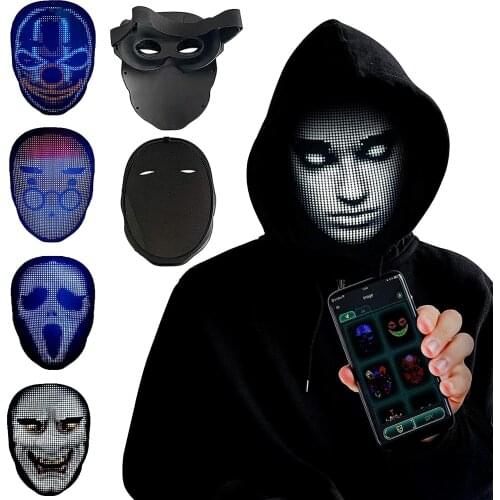 Rechargeable LED Face Changing Mask, Cosplay, 100+ Designs and Animations, Custom Pictures and Gesture Sensing