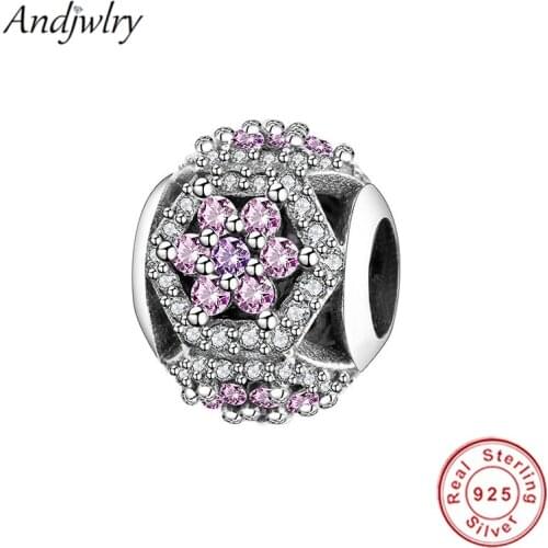 Fit Original Pandora Charms Bracelet 925 Sterling Silver Charms With Purple Clear CZ Beads DIY Jewelry Berloque