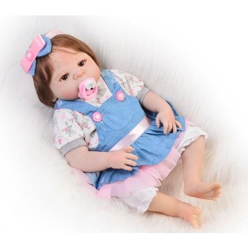 23 Full Silicone Vinyl Body Reborn Babies Lifelike 57 cm Girl Real Fiber Hair Baby Dolls Handmade Can Bathe Kids Xmas Gifts