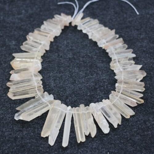 Approx. 56pcs/strand, Raw Beige Crystals, Rock Crystal Quartz Points Pendant Beads Graduated Jewelry Making Beads8-12x22-45mm
