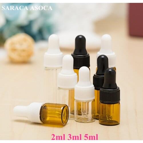 Empty 2ml 3ml 5ml Amber Glass Dropper bottle Mini Glass essential Oil bottle with glass hose vials Brown Black White 100pcs/lot