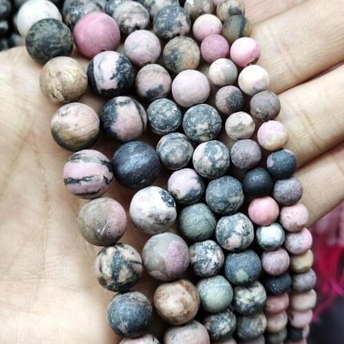 Dull Polish Matte Natural Black Lace Rhodonite Stone Spacer Beads For Jewelry Making DIY Bracelet Necklace 4 6 8 10 12mm