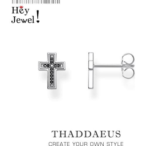 Ear Studs Cross Black,Europe Faith Eternal Life Jewerly For Women,2020 Christian Symbolism Church Gift In 925 Sterling Silver