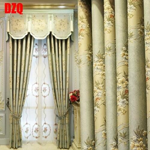 European Style Curtains for Living Dining Room Bedroom High Precision Relief Jacquard High-end Atmospheric Curtains Tulle Custom