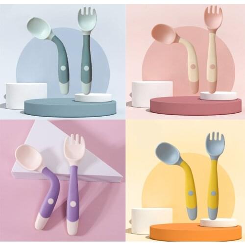 Wecute Silicone Spoon for Baby Utensils Set Toddler Learn To Eat Training Bendable Soft Fork Infant Baby Tableware High Quality