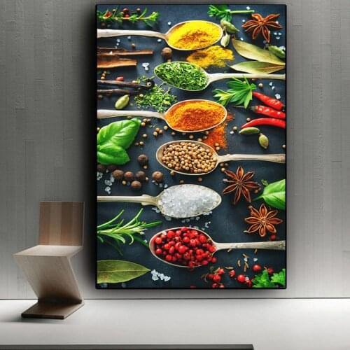 Modern Grains Spices Spoon Peppers Canvas Painting Posters and Prints Nordic Wall Art Pictures for Kitchen Decor