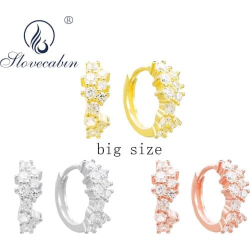 Slovecabin 925 Sterling Silver Big Size Full Zircon Hoop Huggies Earrings For Women Gift Europe Simple Circle Jewelry Wholesale