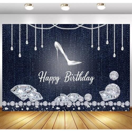 Silver High Shoes Women Birthday Party Photo Backgrounds Diamond Pearls Crystals Decoration Wall Poster Vinyl Backdrops