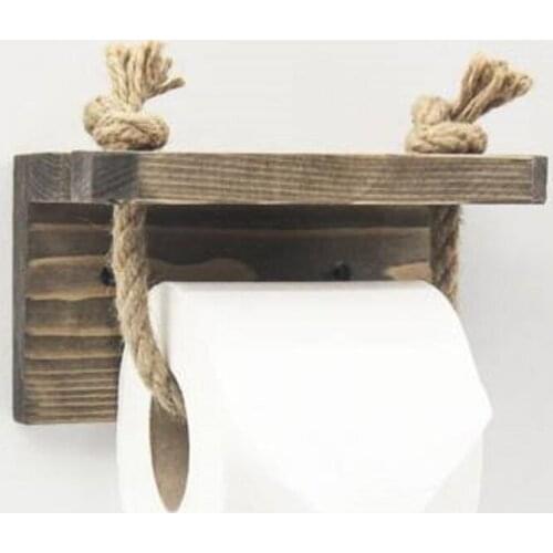 Vintage antique towel hanging rope wood roll paper towel holder bathroom decoration supplies phone shelf tissue roll