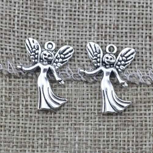 High Quality 20 Pieces/Lot 24mm*19mm Antique Silver Plated Angel Girl Charms For Jewelry Making