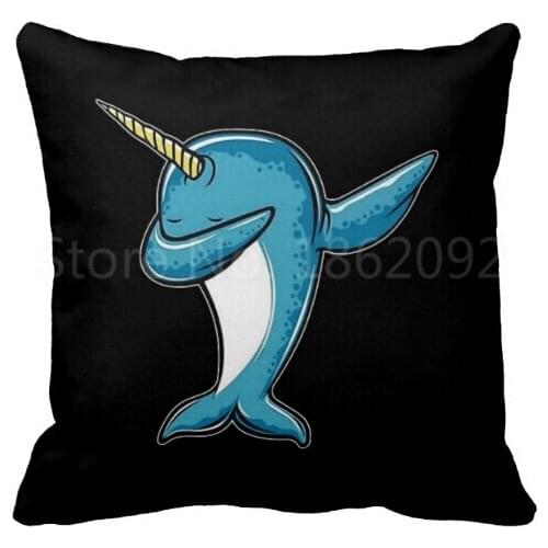 Funny Narwhal Dab Dabbing Narwhal Pillow Case Black Sea Animal Decorative Cushion Covers Pillows Cases Novelty Kid Gifts Decor