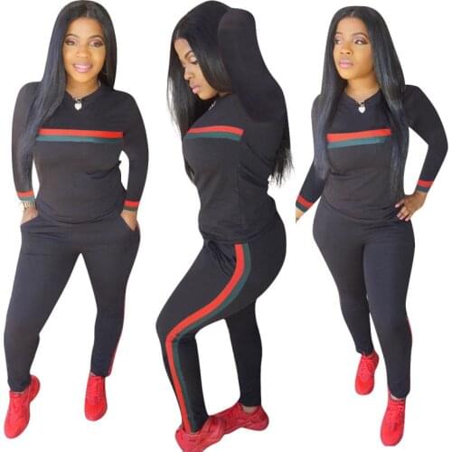 Women Set 2 Pieces Sets Tracksuit Print +Side Stripe Pants Pullover Women Clothes Sports Suits Outfits