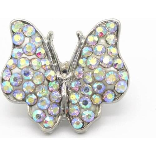 10pcs/lot 2018 New Snap Jewelry Colorful Rhinestone Butterfly Snap Button Fit 18mm/20mm Snap Bracelet&Bangles DIY Jewelry