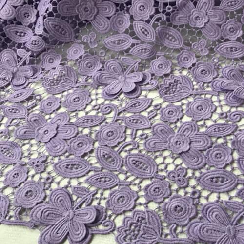 120CM Wide 320G/M Floral Embroidered Water Soluble Light Purple Blue Milk Silk Lace Fabric for Wedding Evening Dress Coat L017