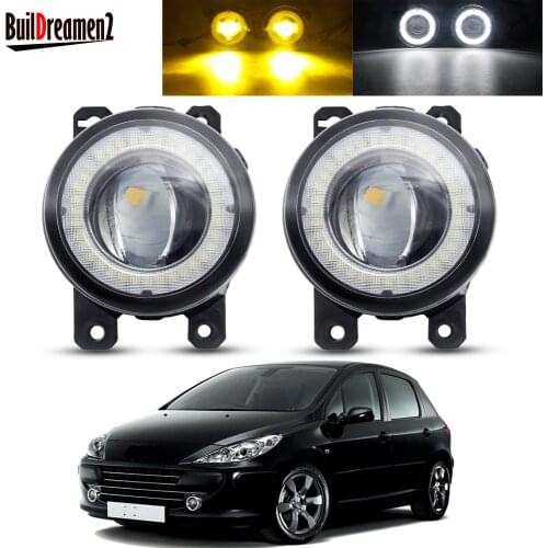 2 X Angel Eye Fog Light Assembly For Peugeot 307 2002-2008 Car Front Bumper LED Lens DRL Fog Daytime Running Lamp 30W 3000LM 12V