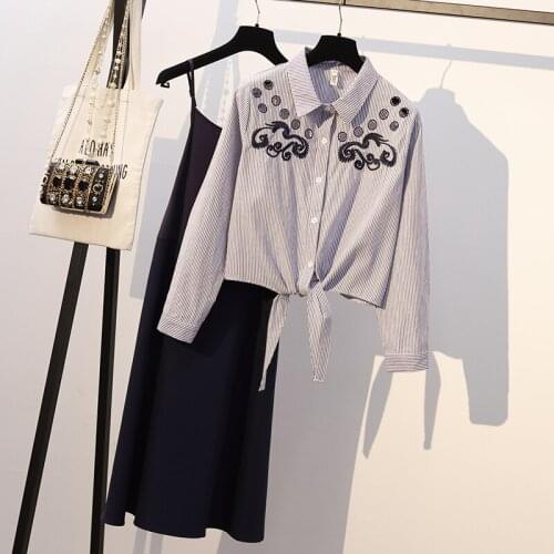 2021 Summer New Women Shirt Dress Sets Womens Large Size Two Piece Suit Sets Ladies Camisole Dress Women Blouse And Dress Sets