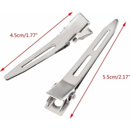 24Pcs 4.5/5.5cm Single Prong Curl Duck Bill Hair Clips Silver Sectioning Hairpins Metal Modelling Positioning Alligator F1FF