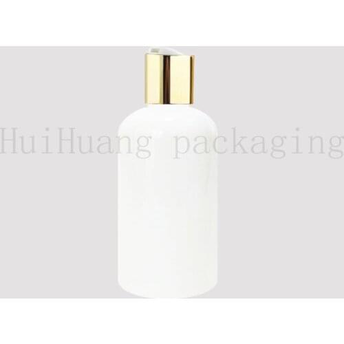 30pcs 250ml round white plastic toner bottles with gold screw caps,250cc empty amber essential oils cosmetic packaging shampoo