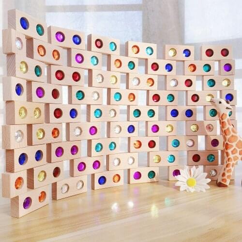 32/64/96 Pieces Wooden Toy Gems Blocks Rainbow Stacking Jenga Blocks Toys Natural Wood Blocks Kids Blocks Educational Toys