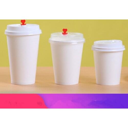 50pcs/100pcs pure white milk tea paper cup 8oz/14oz/16oz disposable coffee cup thickening drink takeaway packaging cup with lids