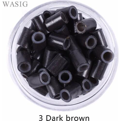 3# dark brown 500pcs 4.5mm Lined Silicone Copper Tubes Microlinks Loop Rings Hair Beads for Human Hair Extensions Braids Tools