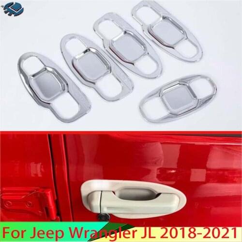 For Jeep Wrangler JL 2018 2019 ABS Chrome Door Handle Bowl Cover Cup Cavity Trim Insert Catch Molding Garnish