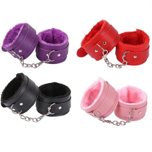 BDSM Bondage Exotic Accessories SM Bundled Plush Handcuffs Cuffs Sexy Adjustable Leather Handcuffs Couples Hand Buckle Link
