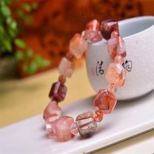 10MM Natural Crystal Bracelet Red Glue Flower Bracelet Fire Crystal Quartz Bracelet Fashion Jewelry