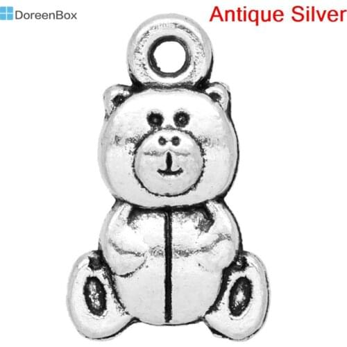 Doreen Box Lovely 50 Silver Color Double-Face Bear Charm Pendants 16x10mm (B05484)