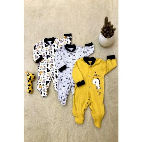 Newborn Essentials 100% Cotton Baby Boy Newborn Giraffe Patterned Three Piece Jumpsuit Set 0-3 Months Free Shipping Turkey