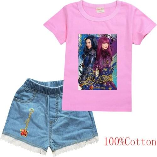 Clothing Sets Summer Toddler Girls Descendants3 Clothes Outfits Kids Clothes Girl Tracksuit Suit Denim Short Suit Kids Clothing
