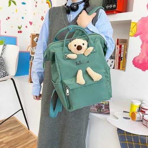 Korean Fashion Teenage Girls Backpack Mochila Feminina Bags Waterproof Nylon Backpack Women Bear Inside Kawaii Backpacks Bolsa