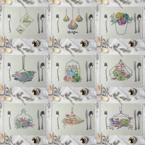 Fashion Print Rectangle Cotton Linen Western Style Table Pad Cut Mats Placemat for Dinner Kitchen Table 40x30cm