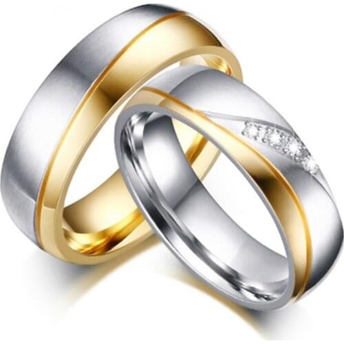 Fashion Exquisite Zircon Couple Ring for lovers Anniversary Gift Gold Color Jewelry Accessories Trendy Engagement Wedding Band
