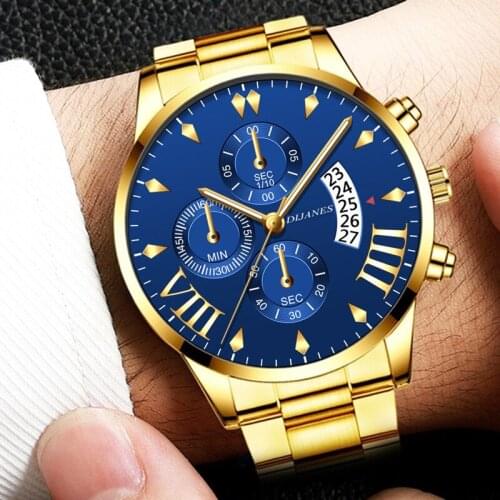 Fashion Casual Business Mens Quartz Watch Luxury Sports Gold Stainless Steel Wrist Watches for Men Clock Hour with Calendar