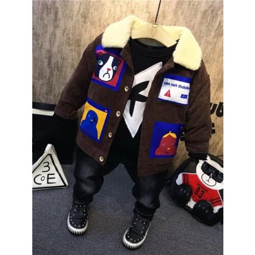 Fashion Autumn winter Children Boys clothing Sets Baby Thickened plus jacket + Plush sweater+ Plush jeans 3Pcs/Sets Kids Clothes