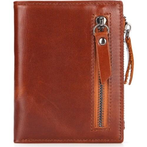 Men Short Wallet Genuine Leather Womens Purse Zipper Coin Pocket Wallet Card Holder Female Clutch Card Holder
