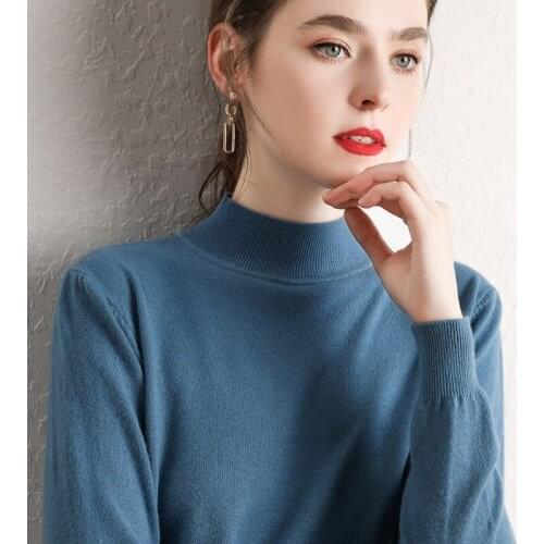 New Women Pullover Short Sweater Slim Fit Half-Collar Solid Color Long Sleeve Knit Low Waist Sweater Women Fall 2020 Women