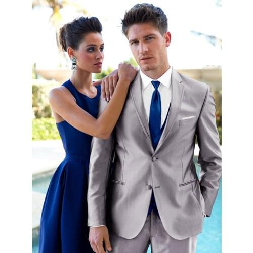 ANNIEBRITNEY 2 Piece Slim Light Grey Satin Men Formal Suit Custom Groom Wedding Men Suit Satin Prom Wedding Men High End Suit