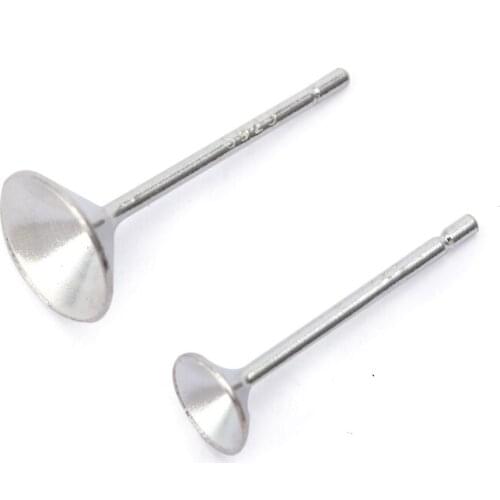 10pcs 4mm/6mm 925 Sterling Silver Earrings Settings Blank Round Base Cabochon Stud Ear Bowl Base Pure Ear jewelry DIY B