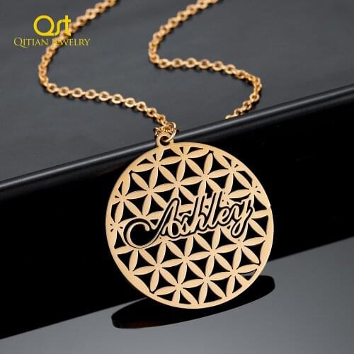 Personalized Hollow Name Necklace With Round Shape Customized Stainless Steel Jewelry Gold Pendent Letter Nameplate For Women