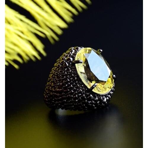 Dropshipping Shiny Black plating Ring Big Oval Lt Golden crystal stone Jewellery Luxury Rings Big stock for Wholesale