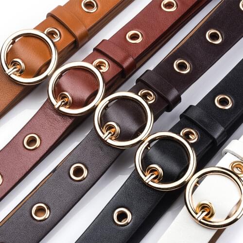 Belts for Women Round Pin Buckle Simple Fashion Full Hole Breathable Belts Student All-match Casual Jeans Belt Enght 110cm
